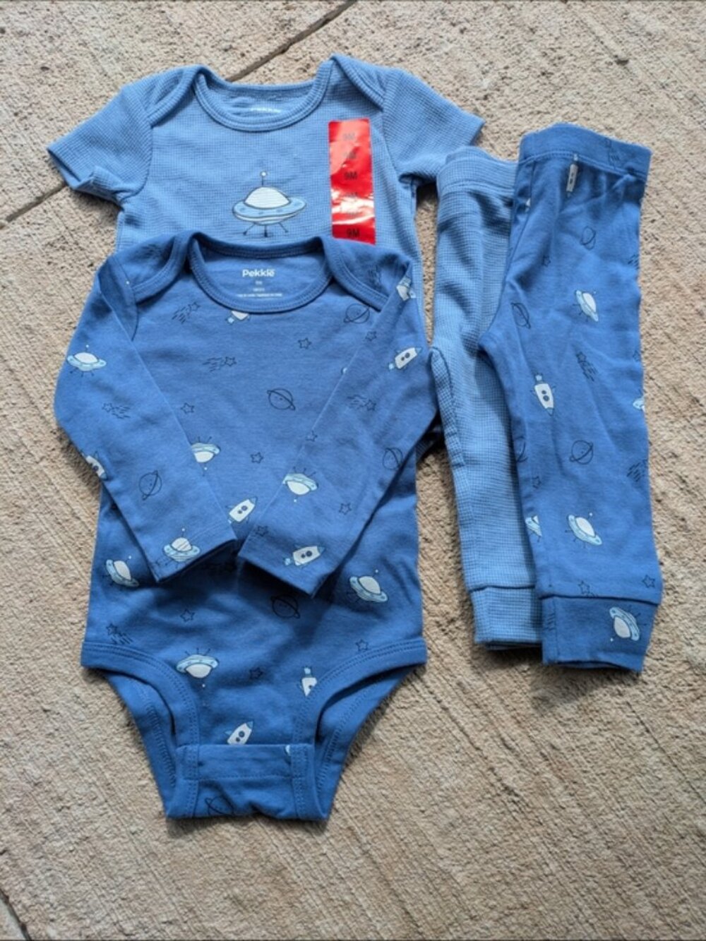 Pekkle Blue‎ Space Print Baby 4 Piece Set 9 Months New Without Tag